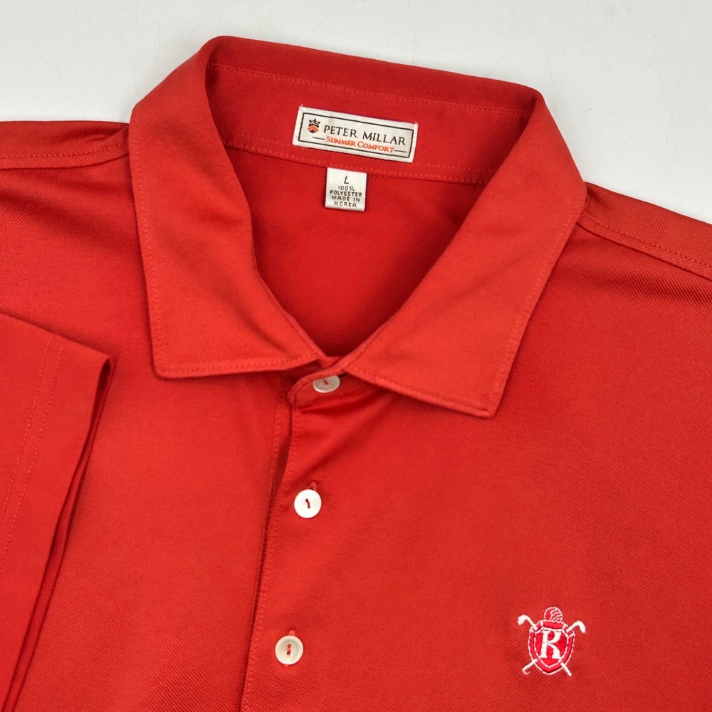 Peter Millar Polo Shirt Red Mens Large Lg L‎ Summer Comfort Golf Crest EUC